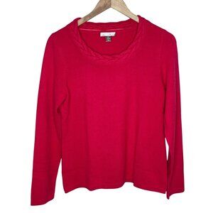 Charter Club Womens Pink Cashmere Sweater Braided Neckline Size Medium